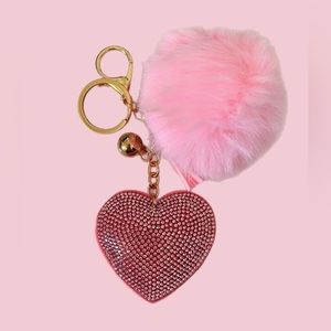 Heart bling Pom Pom keychain